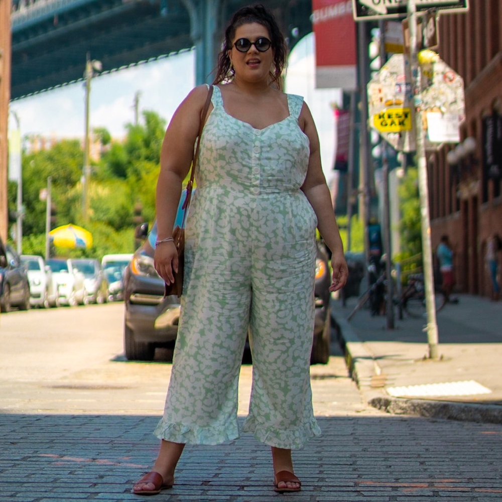 White/Green Floral Print Jumpsuit